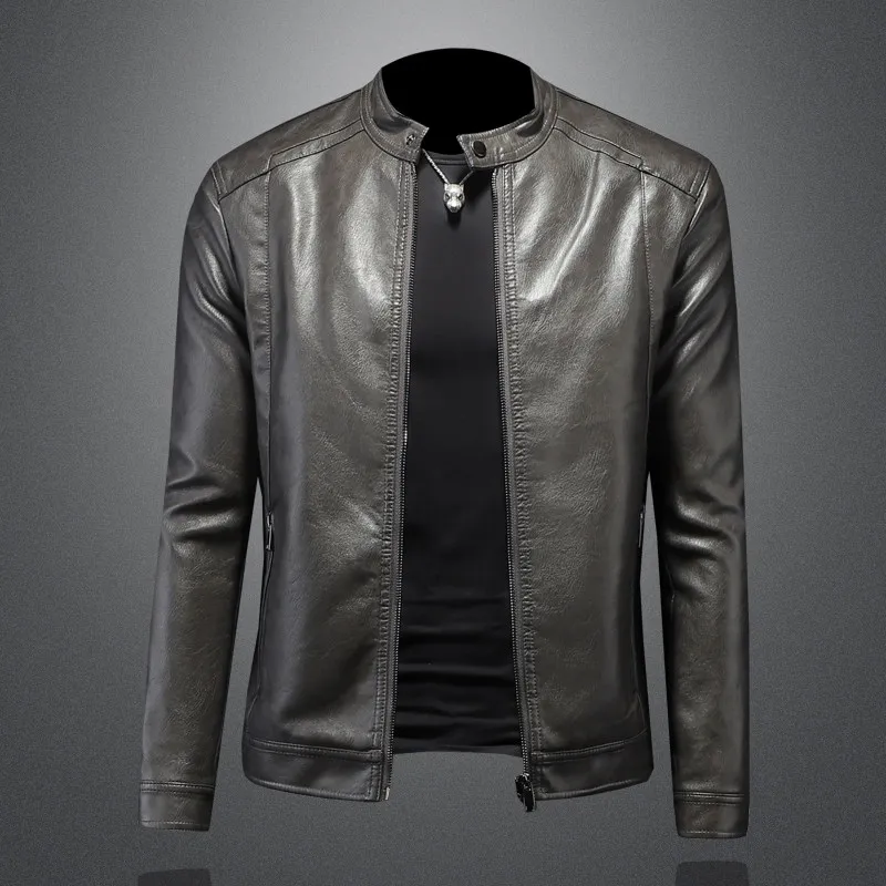 

Мужская кожаная куртка-косуха slim fit из искусственной кожи, новинка 2026 года, весенняя молодежная модель с длинными рукавами и застежкой-молнией
