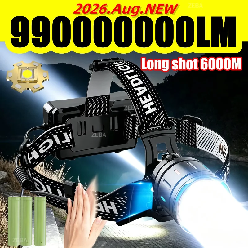 99000000LM Super Bright LED Headlamp 6000M Long Shot IR Sensor Rechargeable Headlight for Outdoor Fishing Camping Hiking Working