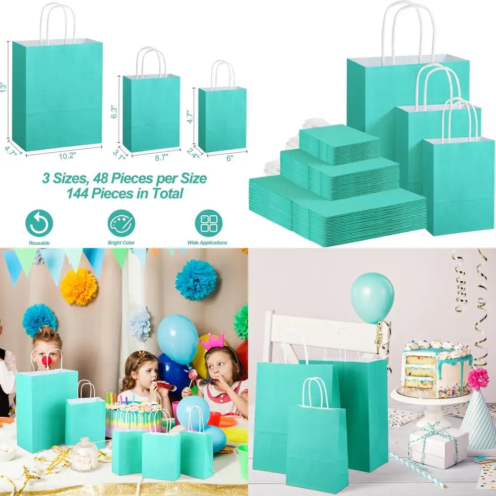 Surtido de bolsas de regalo azul verde azulado con asas para bombones, cumpleaños, bodas y recuerdos de compras