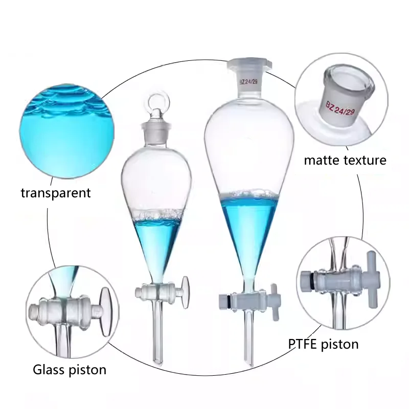 Brown separating funnel glass piston PTFE pear shaped funnel