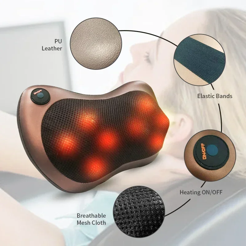 

Home & Car Use Electric Massage Pillow for Neck and Shoulder - Single Rotating 8 Head Kneading Massager for Cross - border Sales