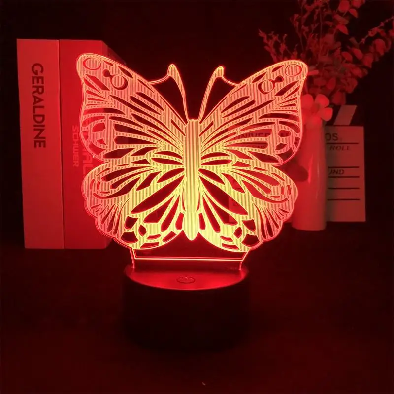 Veilleuse 3D avec Télécommande, Réveil, Lumière de Base, Papillon, Animal, Décoration de Chambre, Lampes de Table pour Bol, Cadeau, 16 Couleurs