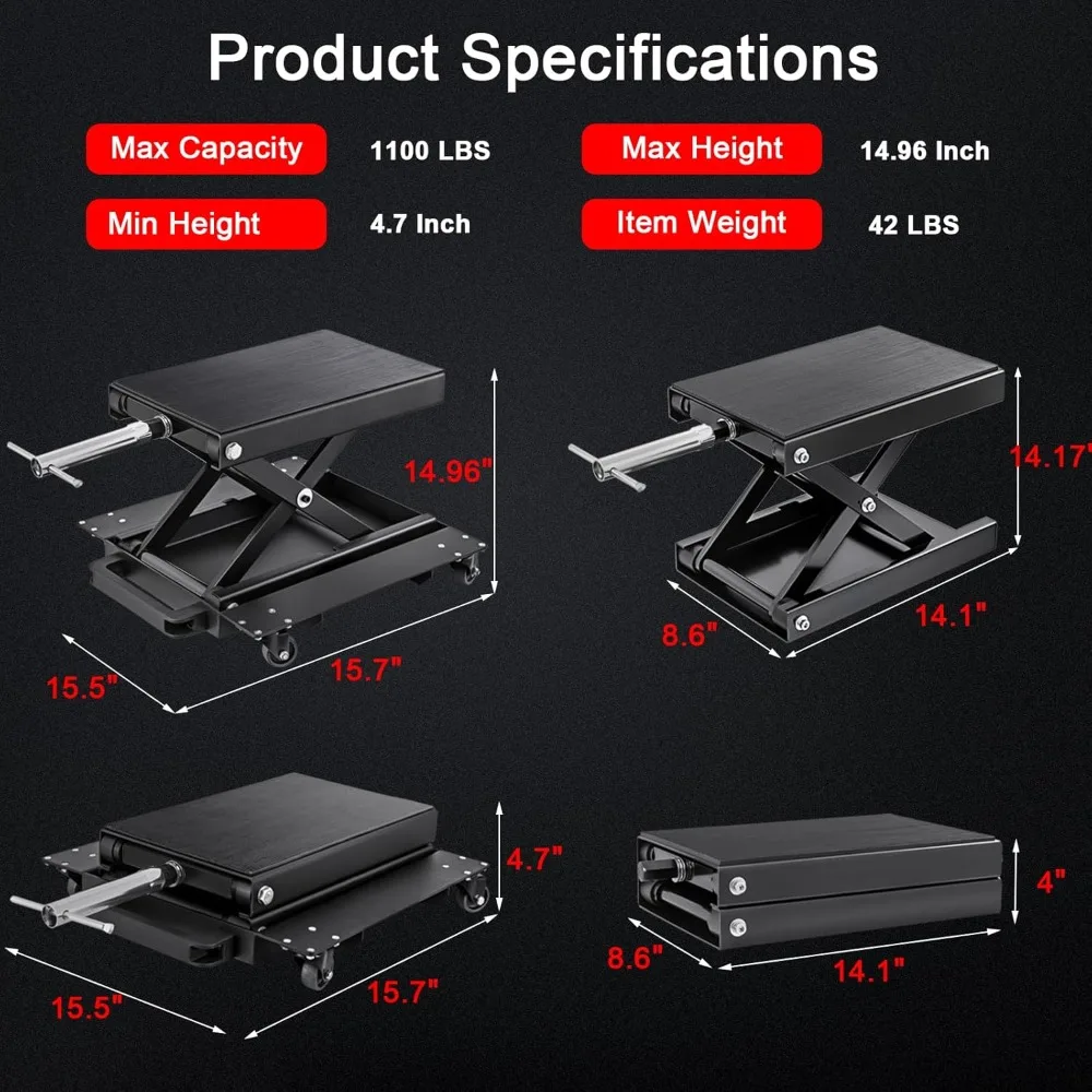 1200 LBS Motorcycle Lift Jack with Dolly, Scissor Jack for Dirt Bike ATV Garage Repair Hoist Stand