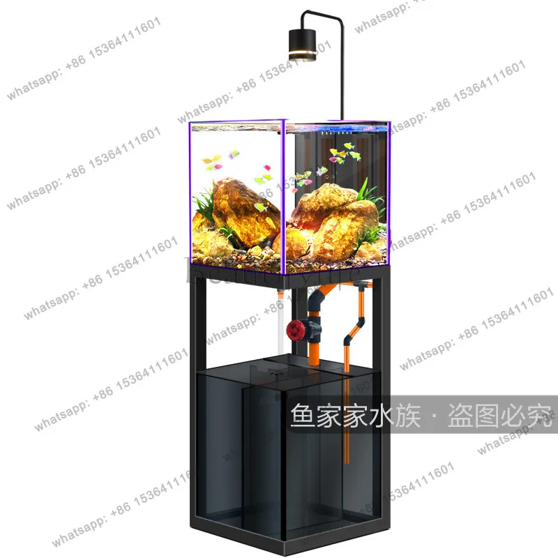 

New ultra-white glass stream tank living room household small vertical golden fish tank water and grass bottom filter