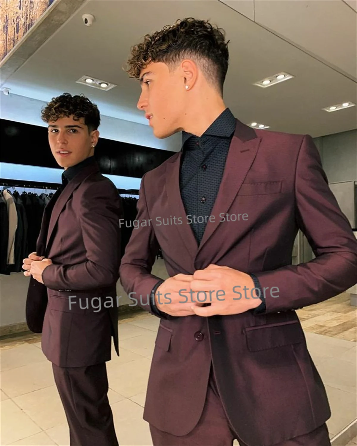 

Shiny Burgundy Wedding Suit For Men Slim Fit Peak Lapel Groom Formal Tuxedos 2 Pieces Sets Business Male Blazer Costume Homme