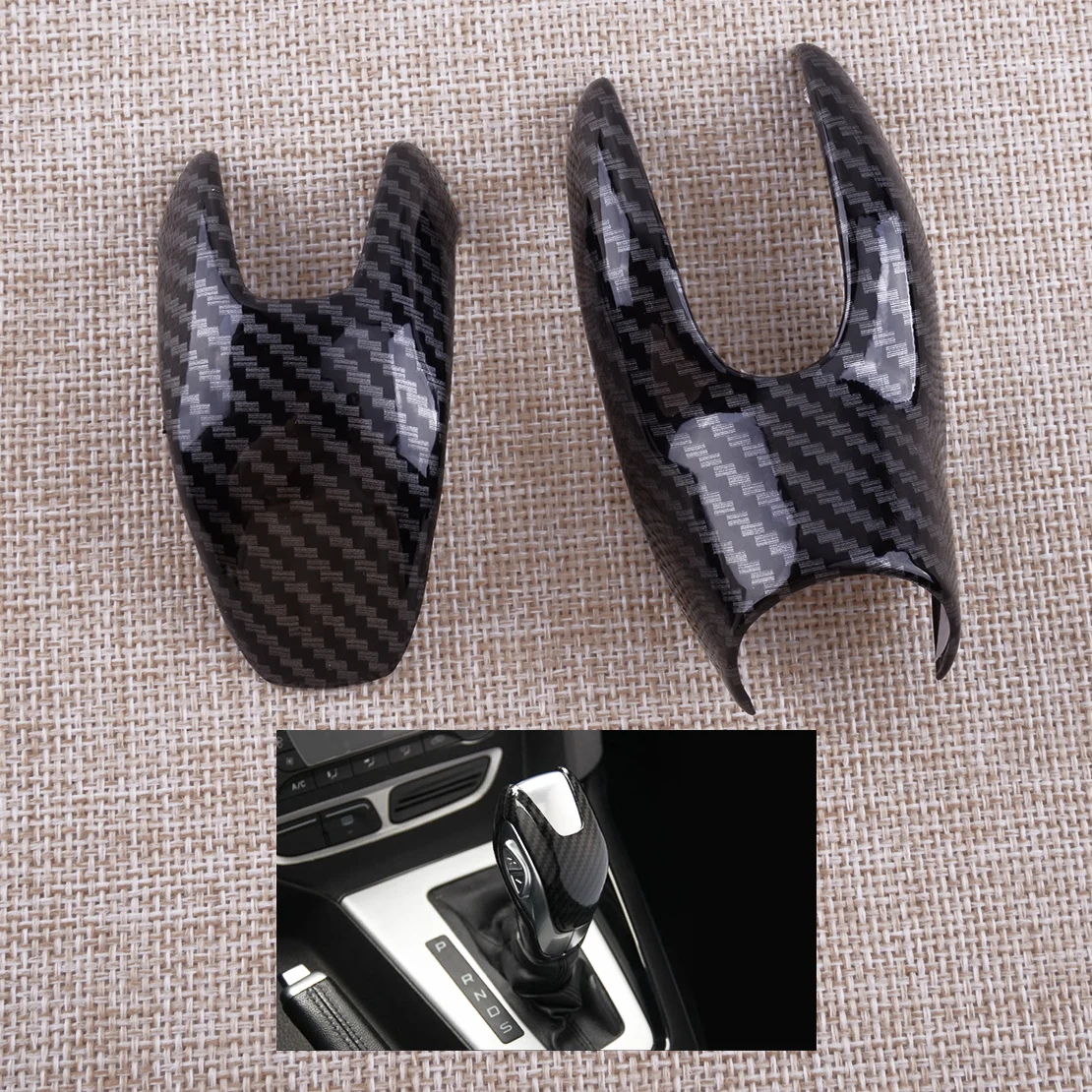 2Pcs Carbon Fiber Style ABS Front Gear Shift Knob Cover Trim Fit for Ford Escape Kuga 2013 2014 2015 2016 2017 2018 2019