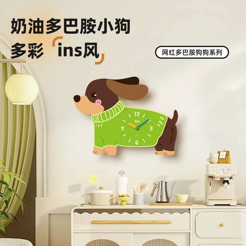 Cute Dog Clock Cartoon Decorative Wall Clock Living Room Children Room Kindergarten Mute Clocks Watch Home Decoration Wholesale