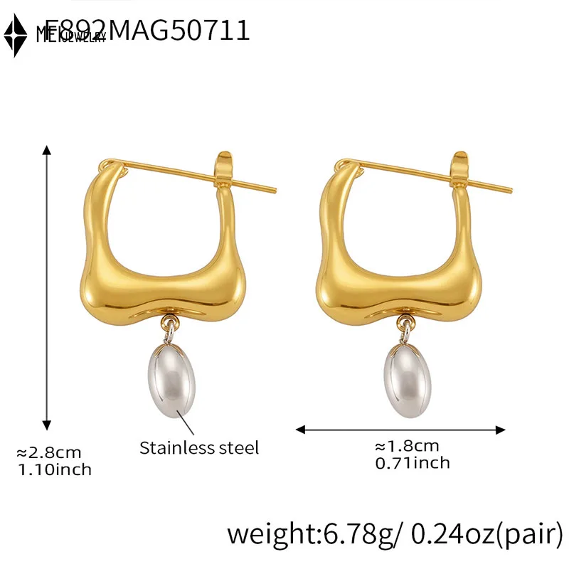 Stainless Steel Jewelry Oval Pendant High Polishing Two Tone Color Blocking Flowing Earrings  ﻿