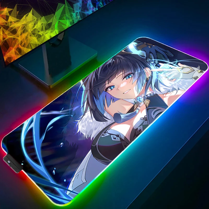 

RGB Large Gaming Mouse Pad Anime G-genshin Impact Yelan PC Computer Gamer Desk Mat For CS GO LOL XXL Laptop LED Mousepad