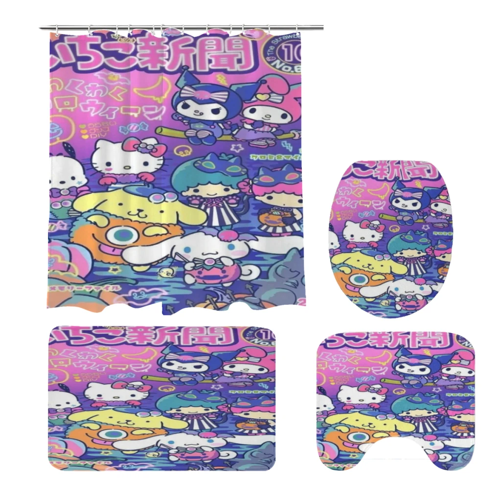 

Cute Sanrio Hello Kitty Kawaii 4pcs/set Shower Curtain Waterproof Polyester Bath Curtain Home New Year Bedroom Cartoon Curtains