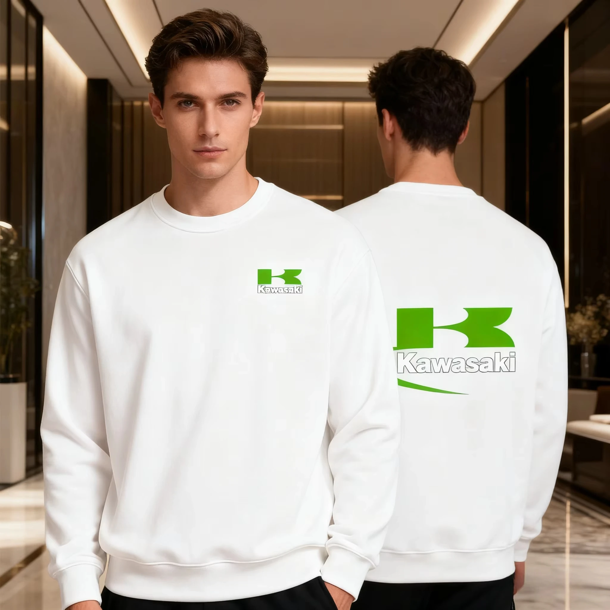 

Новая мужская толстовка с логотипом Kawasaki 2026 года, осенне-зимняя, с круглым вырезом, для активного отдыха, уличного стиля, свободного кроя