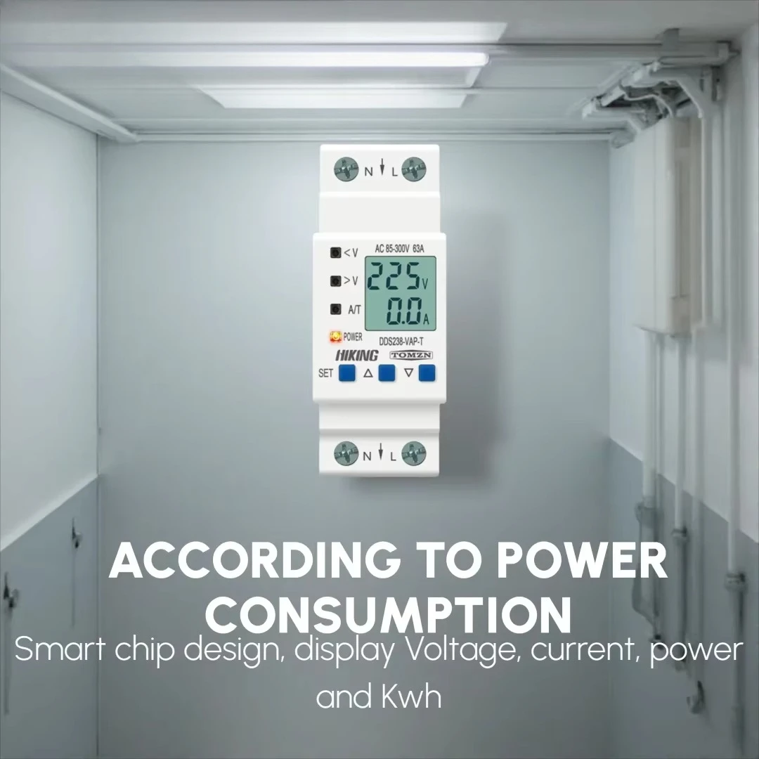 Rail-Mount Adjustable Over/Under Voltage Protector With Current/Temperature Limit Protection, Voltage/Current/kWh Metering
