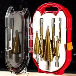 6 Piece Set Titanium Coated Pagoda Drill sawtooth Drill Woodworking Hole Expansion Groove Plastic Box set Wood Drilling