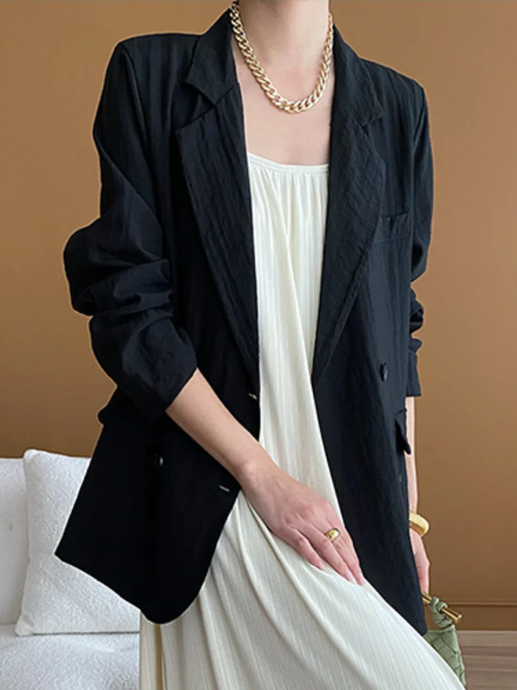 سترة نسائية أنيقة من TLXT سترة من الكتان الصلب مزدوجة الصدر وأكمام طويلة معاطف نسائية لربيع 2025 ملابس جديدة XK1239 #4