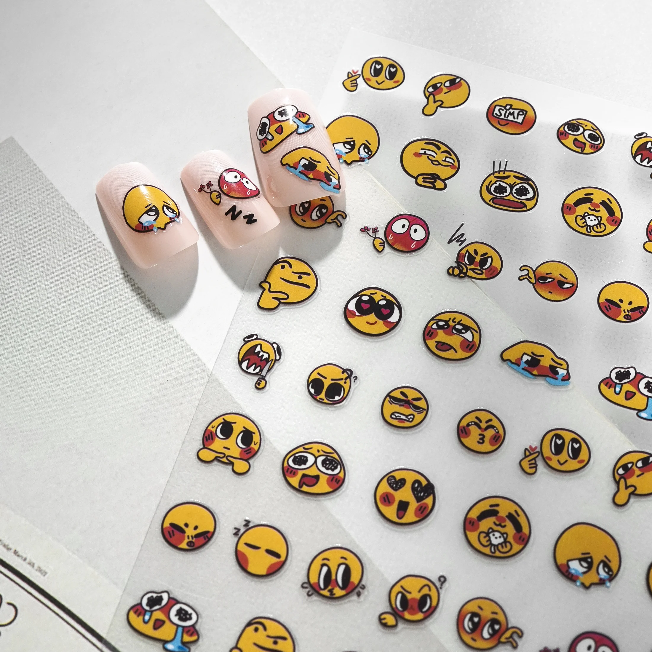 1 ورقة لطيف مضحك التعبير الإغاثة مسمار ملصق 3D هلام هلام الوجه المبتسم تصميم لطيف مسمار ملصقا #4