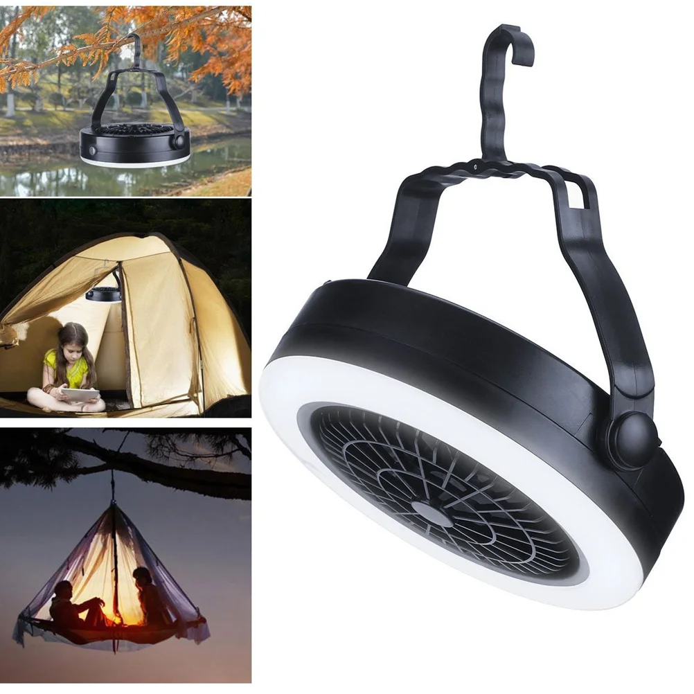 

USB 18LED Three-in-One Fan Lamp Black Portable Outdoor Camping Light Multifunctional Tent Lamp with Enhanced Wind Power and