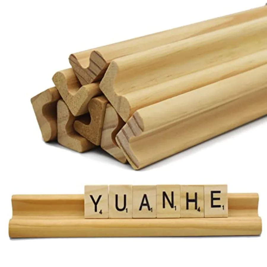 Scrabble Letter Tile Holders - Wooden Scrabble Rack Tray Set of 8, for Crafts and Game Stands