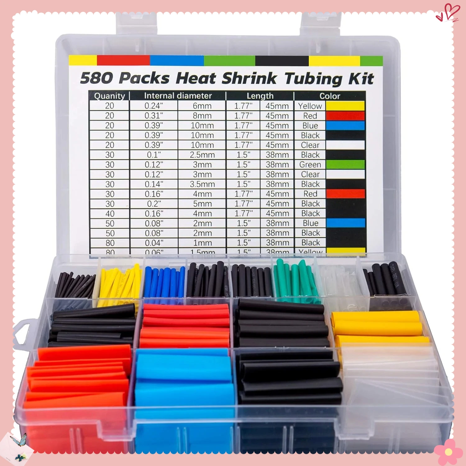 580PCS Heat Shrink Tubing Kit 6 Colors 11 Sizes - Ideal for Electrical Insulation Repairs and Wire Conne
