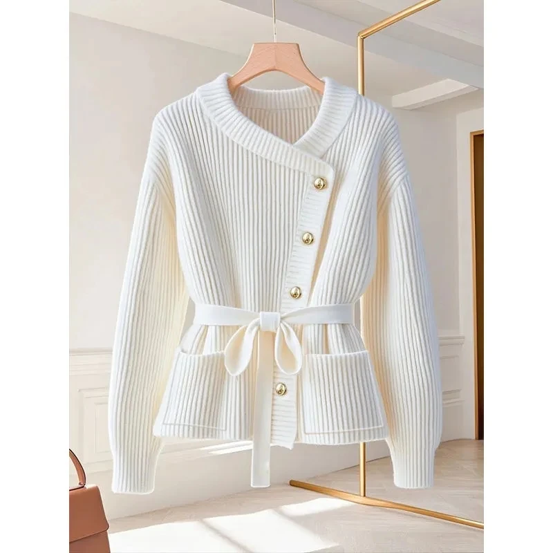 High-end And Super Nice Blue Sweater Jacket Women Clothing 2025 Winter Style, Unique And Unique Knitted Sweater Top