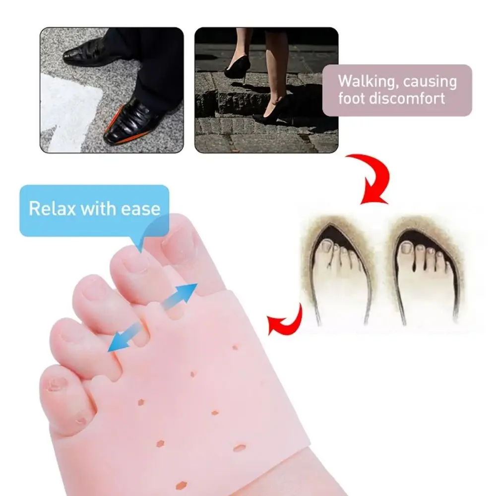 Plantillas para aliviar el dolor de Hallux, Corrector de dedos de los pies, almohadillas de Gel para el cuidado de los pies, almohadillas para el antepié, cojín separador de dedos Valgus de silicona, 1 par
