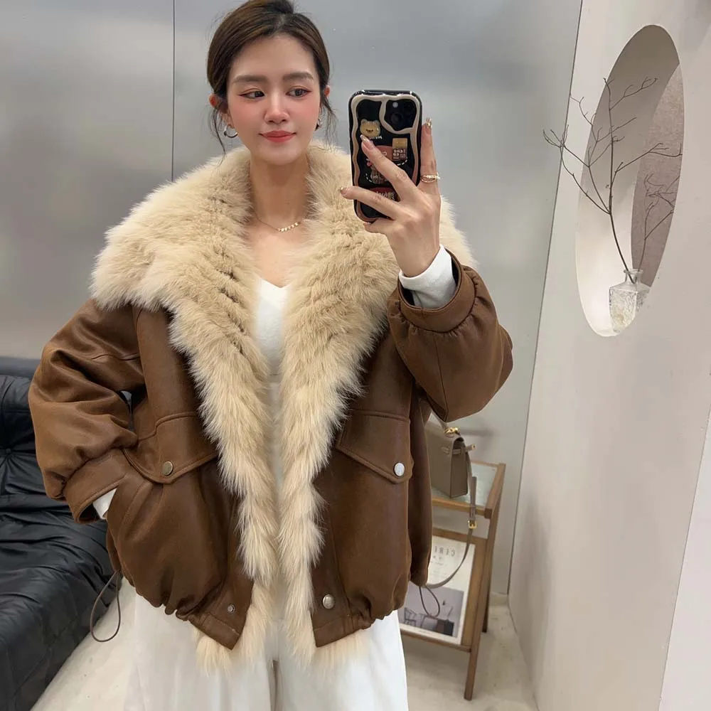 2025 chaud manteau de fourrure femmes automne hiver en vrac épaissir duvet d'oie en peluche coton manteau nouvelles femmes fourrure de renard vêtements d'extérieur