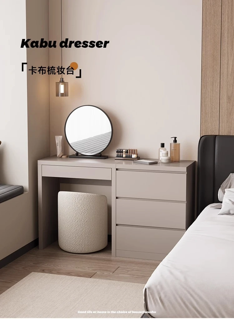 

Dresser storage integrated solid wood black oak large capacity desk bedroom bedside makeup table