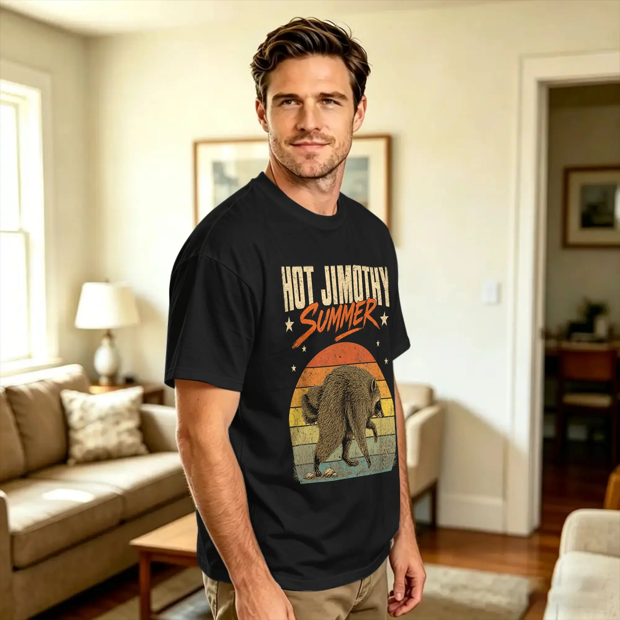 Hot Jimothy Timothy Summer Raccoon Team Stay WeirdCotton T-Shirt For Men Summer  Y2K Funny T Shirts Novelty Tees Plus Size Tops