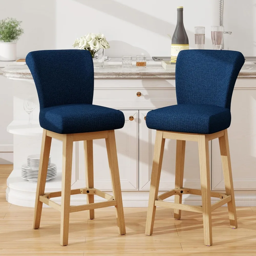

Counter Height Bar Stools Set of 2，360° Swivel Upholstered Bar Stools with High Backrest, 30" H Seat Height