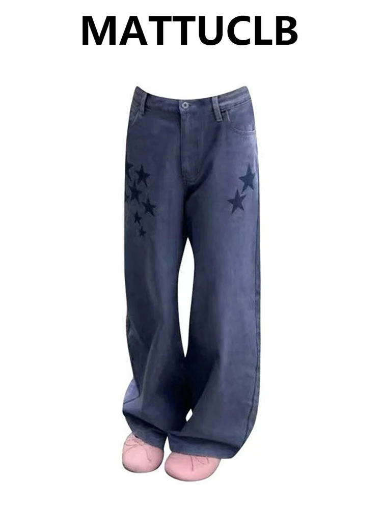Women's Baggy Jean Denim Pants Juminocore Y2K Japanese Harajuku Star Jean American Retro Tide Streetwear Designer Pantalones