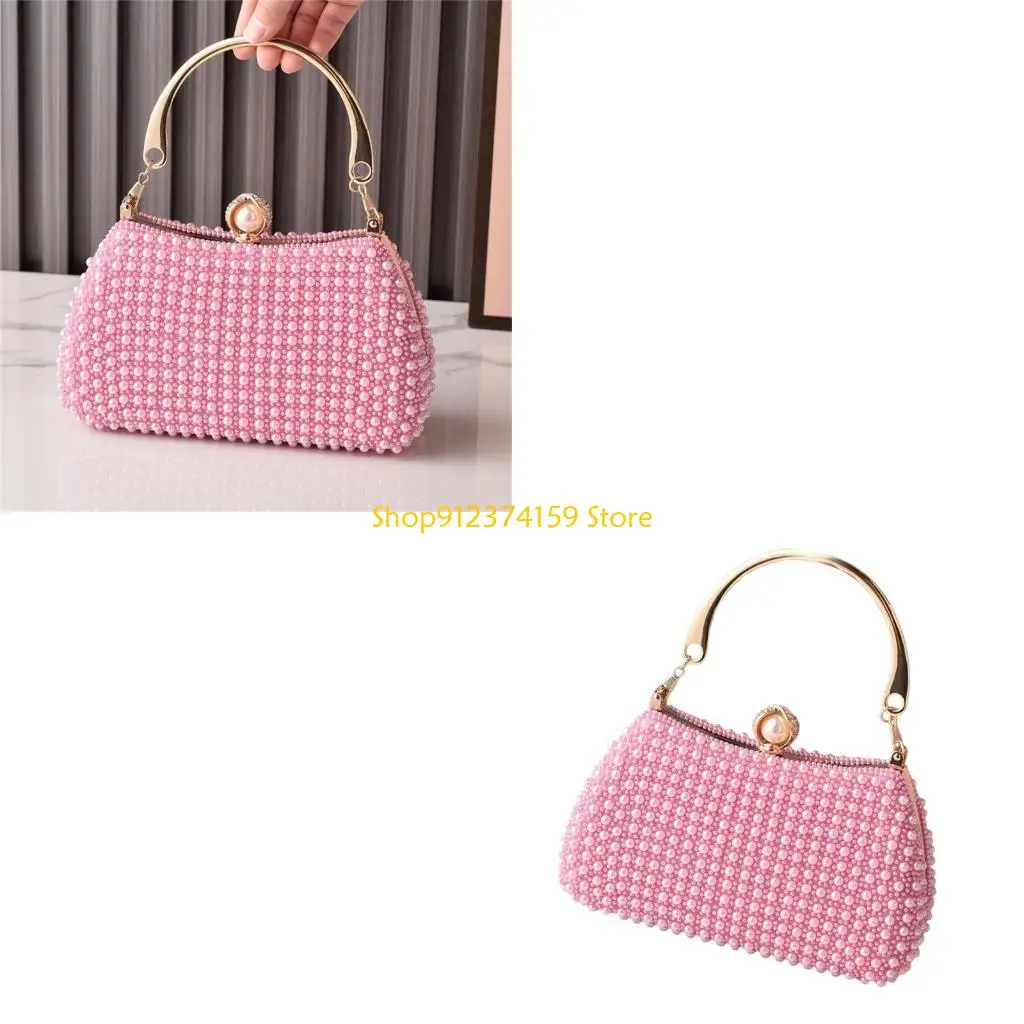 

G5AE Women Evening Bag with Chain Strap and Faux Pearls Fashion Crossbody Handbag Shoulder Bags For Enhancing Any Outfit