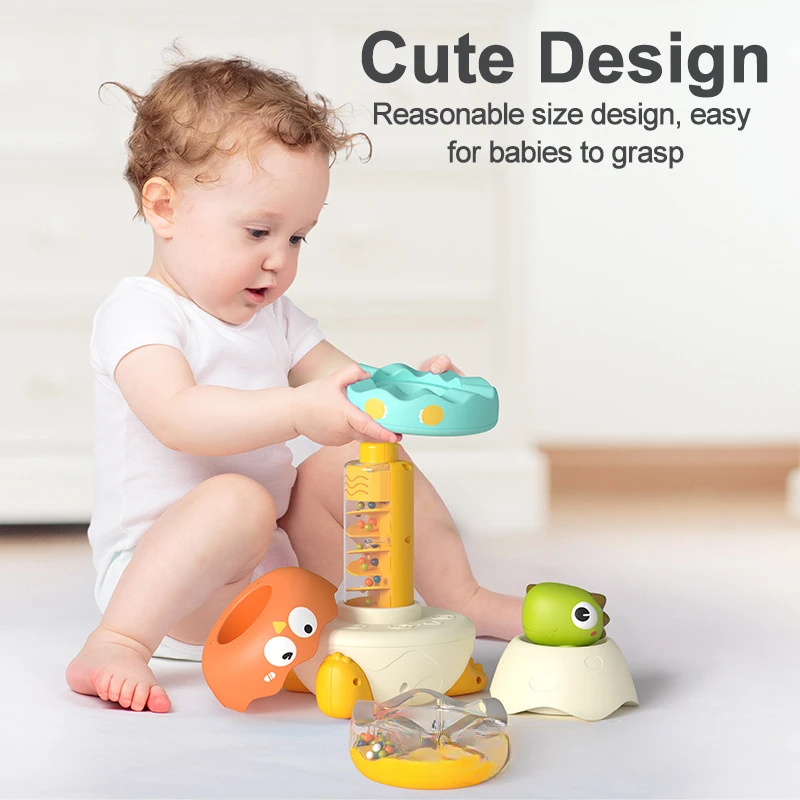 Mengqu ديناصور قوس قزح التراص الموسيقى اليد مكرنك نغمة رنين ضوء لعبة تعليمية للتعليم المبكر