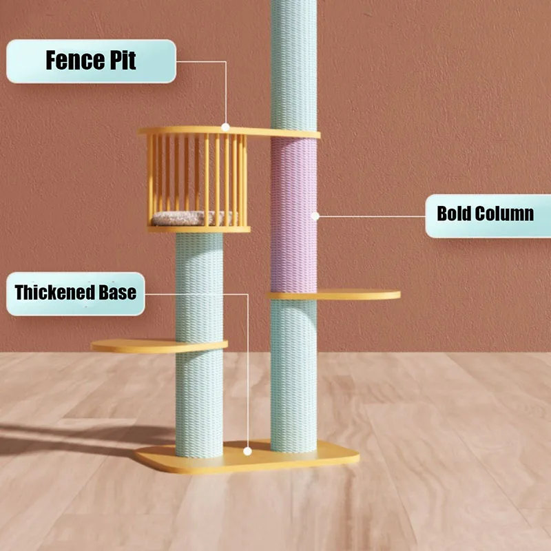 257-263cm Cat Tower Pillar Tree With Hammock Toy Bed Basket House Big Condo Ceiling Tunnel Home Ramp Outdoor Nest Swing Wooden