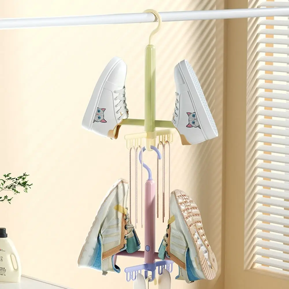 

2Pcs Rotatable Shoes Drying Rack Windproof with Sock Clips Shoes Drying Hanger Reusable Space Saving Shoe Storage Organizer