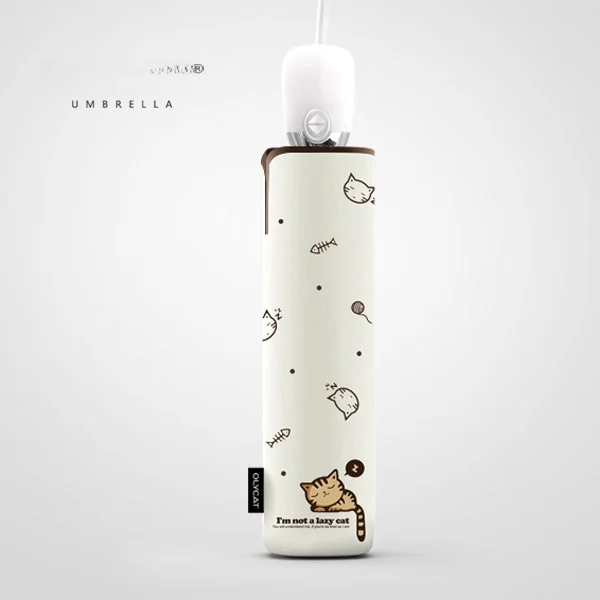 

Cute Little Automatic Three Fold Black Glue Sunshade Umbrella Uv Protection Women'S Fashionable Stainless Steel Stick