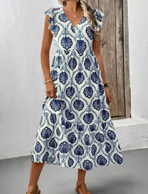 

2025 Summer New Holiday Loose Ethnic Printed Dress