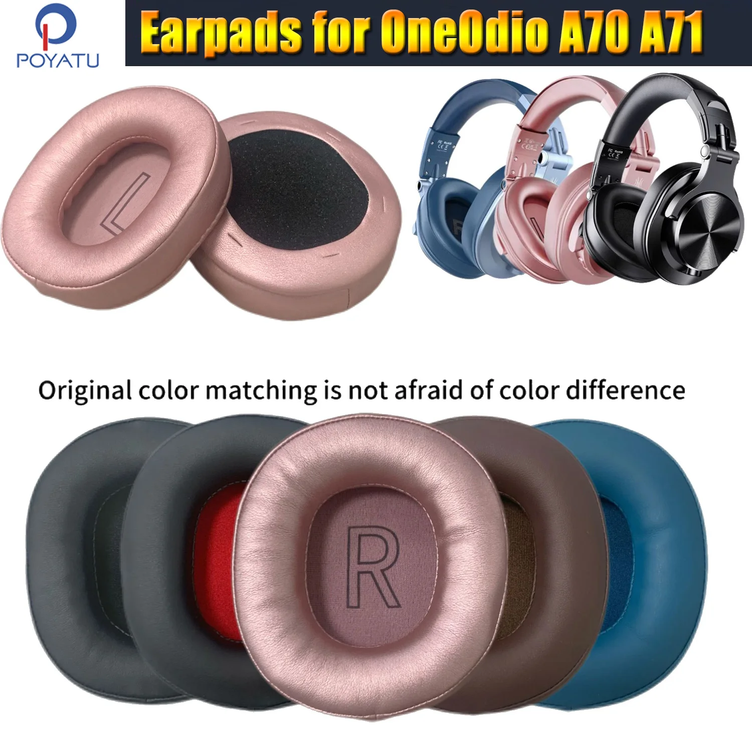 Almohadillas Poyatu para auriculares OneOdio A70 A71, almohadillas de repuesto para los oídos, funda para orejeras