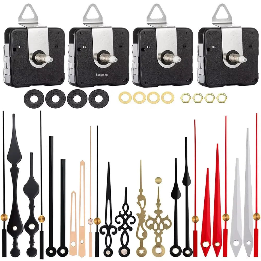 Wholesale 4 Sets Silent Quartz Clock Movement Mechanism Kit with Various Styles Metal Clock Hands for DIY Wall Clock Repair