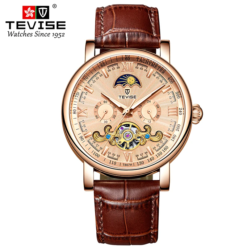 T867H TEVISE New European and American Temperament Thin Mechanical Watch Men's Calendar Large Dial Popular Online Live Korean Ed