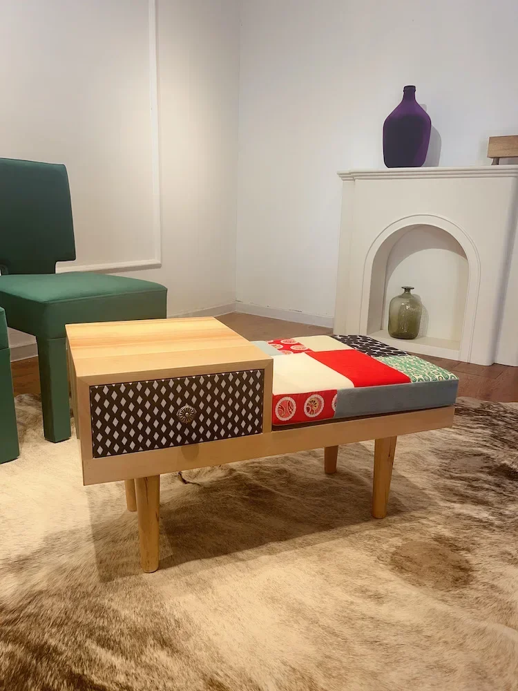 American living room fabric splicing shoe changing stool coffee table footstool modern simple shoe stool
