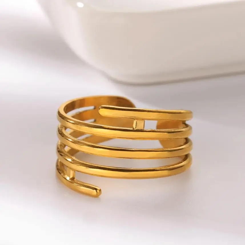 Multi-layer Wrap Rings for Women Gold Color Opening Stainless Steel Ring Vintage Female Minimalist Jewelry Finger Accessories