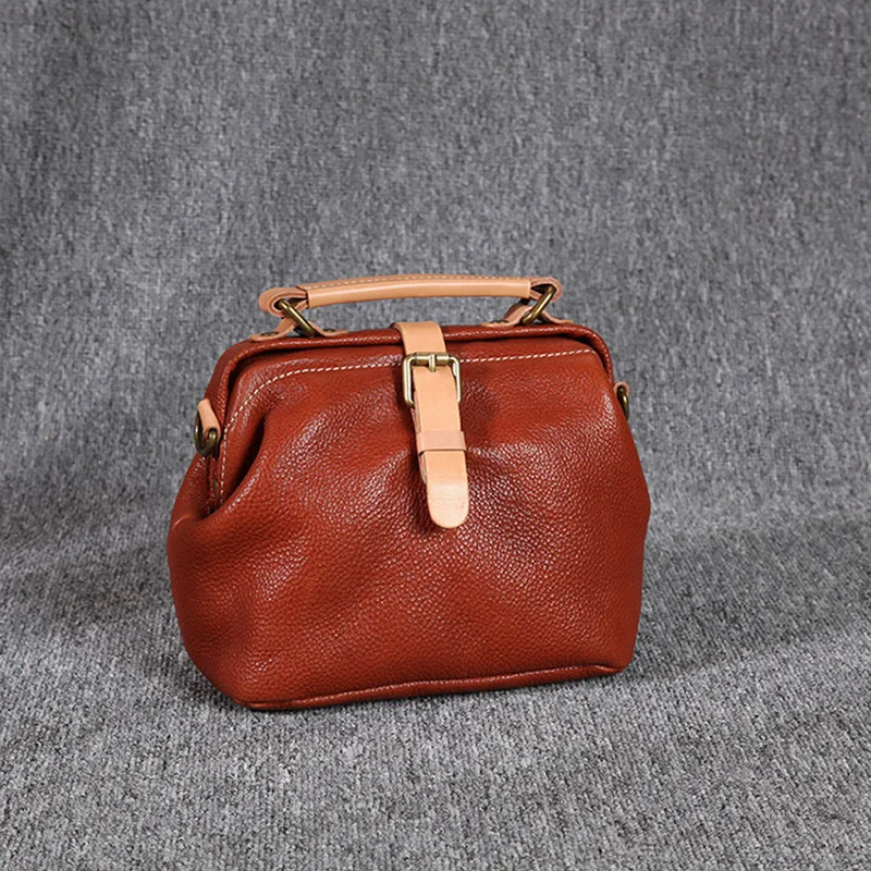 

Doctor Bag Women Vintage Handbags Daily Versatile Cowhide Crossbody Bag Ladies Chic Style Retro Genuine Leather Shoulder Bags