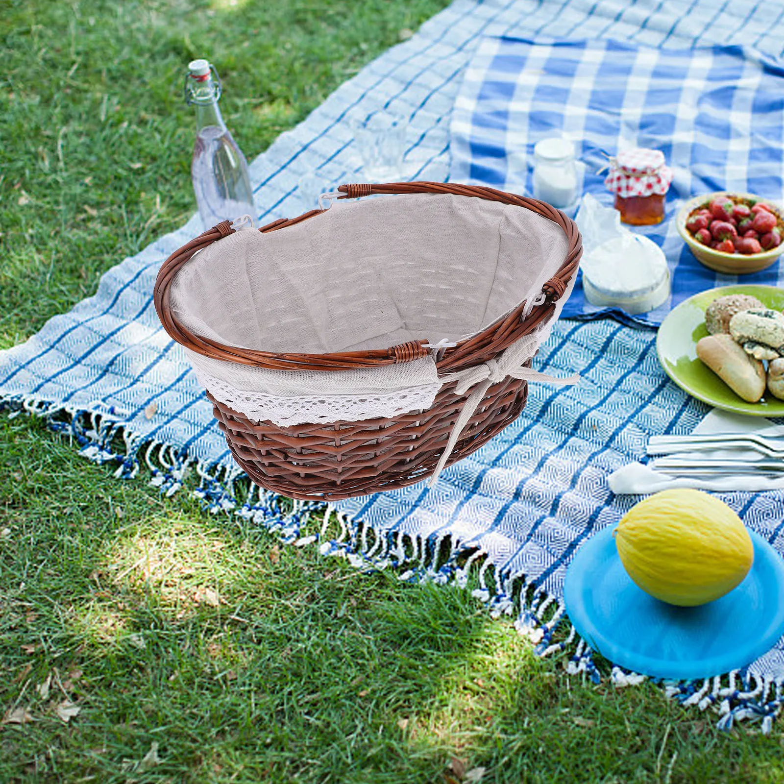 

Rattan Picnic Basket Fruits Picking Storage Baskets H woven Durable Vintage Outdoor Portable Fruit Vegetable Shopping Baskets
