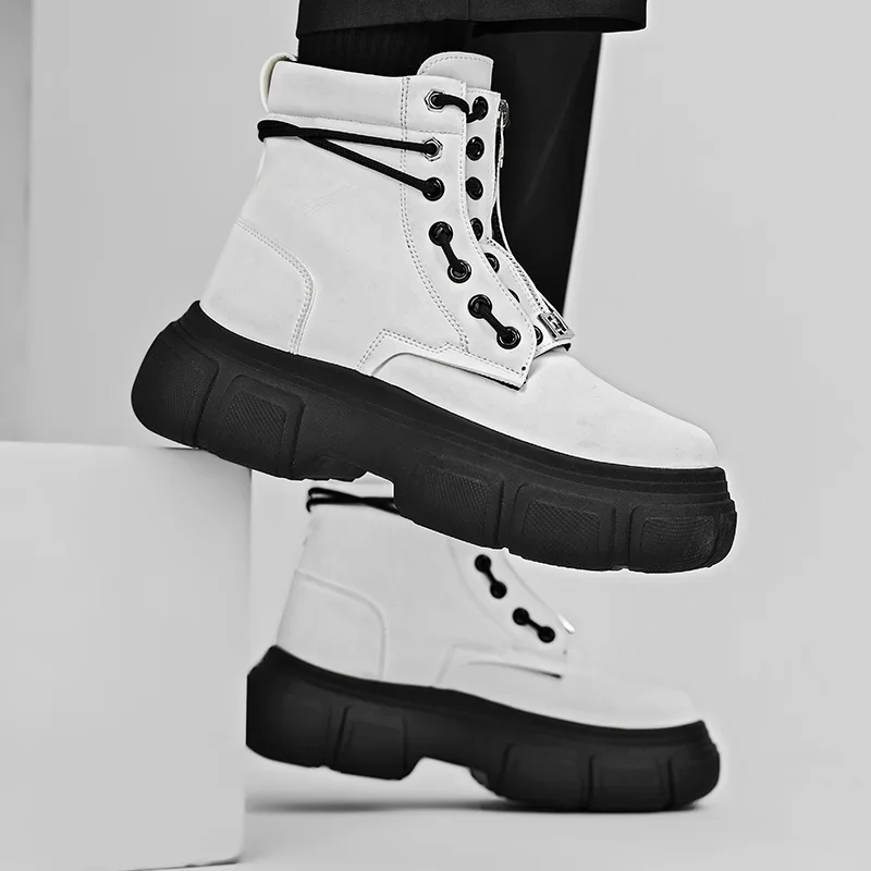 Men Platform Ankle Boots Fashion Personalized Design Shoes Brand High Quality Motorcycle Boots Casual Outdoor Zipper Shoes 39-44
