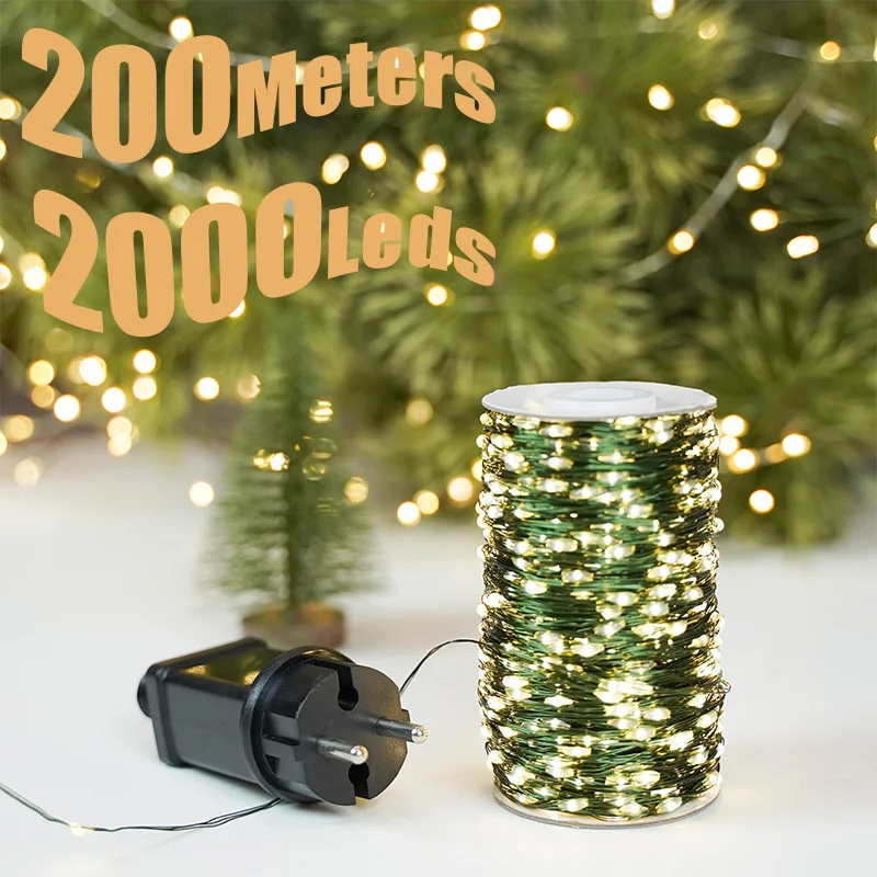 

200M 100M 50m Christmas Tree Fairy Lights String Outdoor Waterproof Garden Party Lighting Street Decoration for Christmas 2024