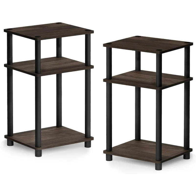 Just 3-Tier Turn-N-Tube End Table / Side Table / Night Stand / Bedside Table with Plastic Poles, 2-Pack