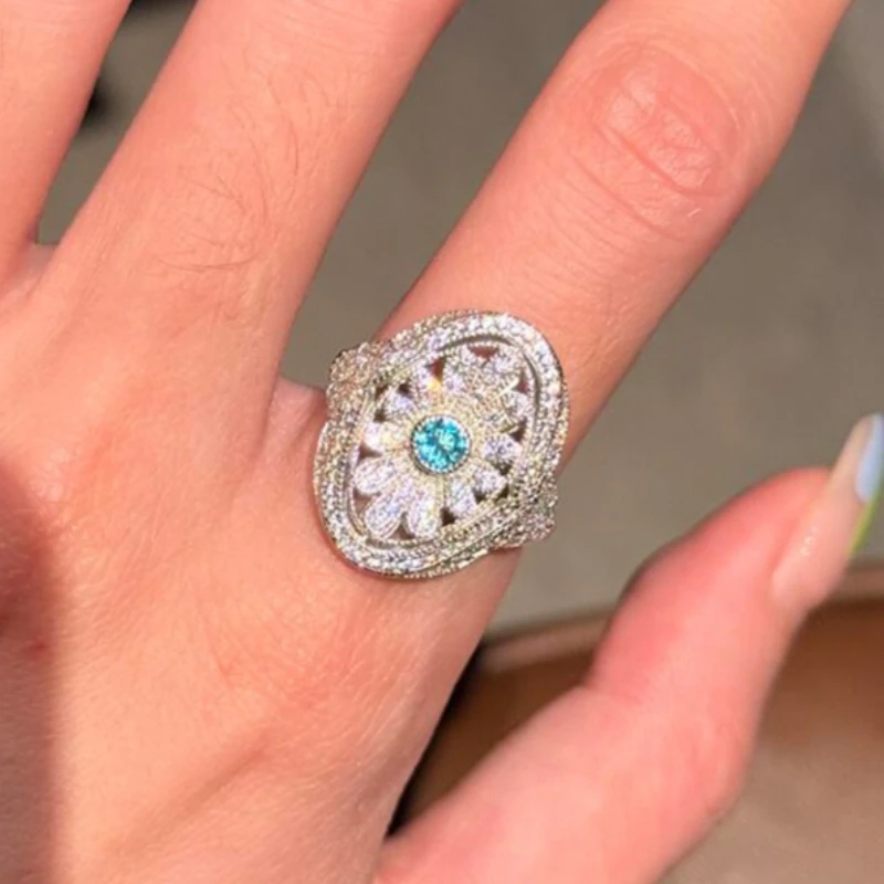

Vintage Micro Paved Full Zircon Flower Ring For Women Luxury Minimalist Design Elegant Party All-match Finger Jewelry Wholesale