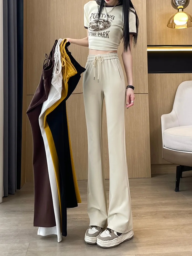 Summer Micro Flare Sports Pants 2024 New High Waist Draping Slim and Versatile Casual Pants American Flare Pants