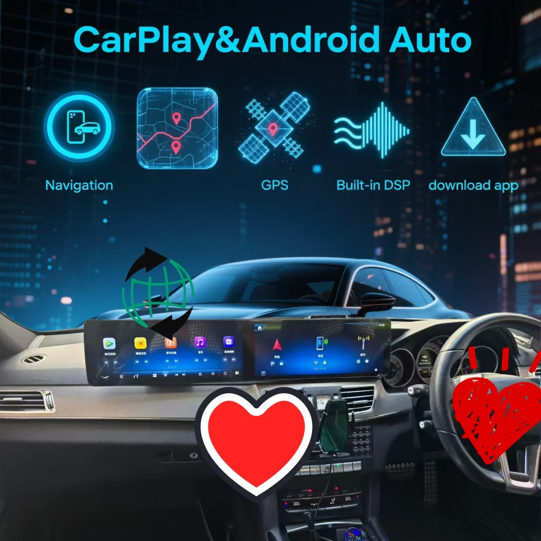 شاشة مزدوجة 25.6 بوصة أندرويد 13 لسيارة Mercedes Benz E W212 2009-2015 RHD LHD Qualcomm GPS والملاحة Carplay راديو السيارة شاشة تعمل باللمس #1