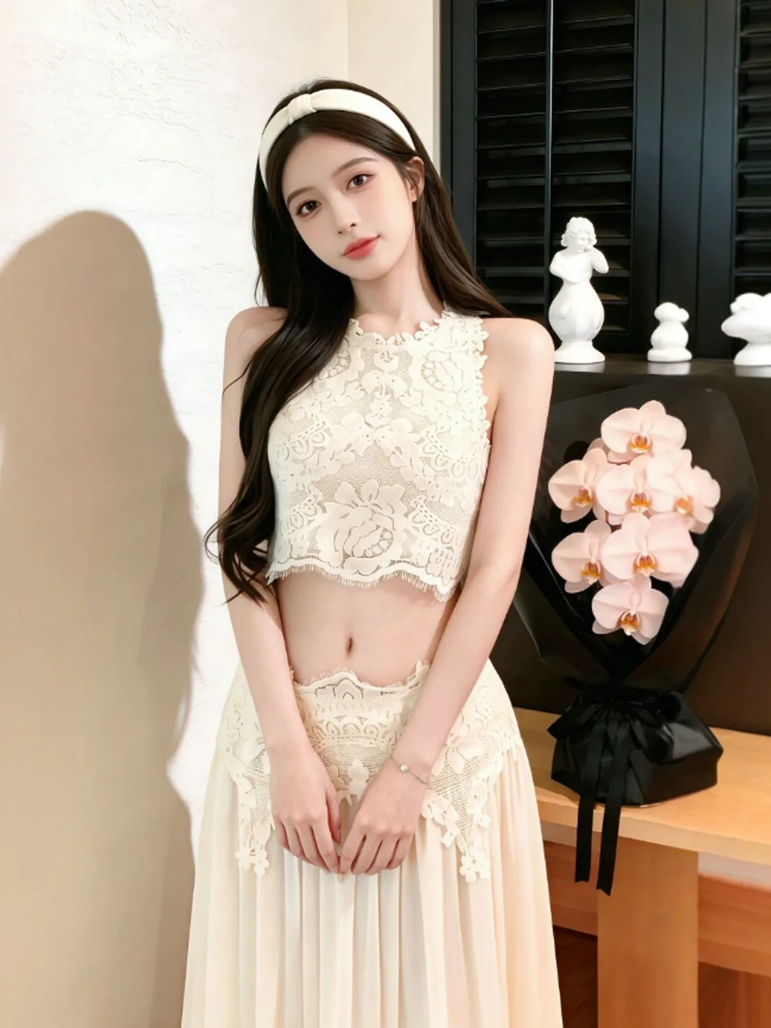 

Летний комплект 2026: женский кружевной топ и юбка, уникальный, красивый, модный, повседневный, для работы, из смесового хлопка