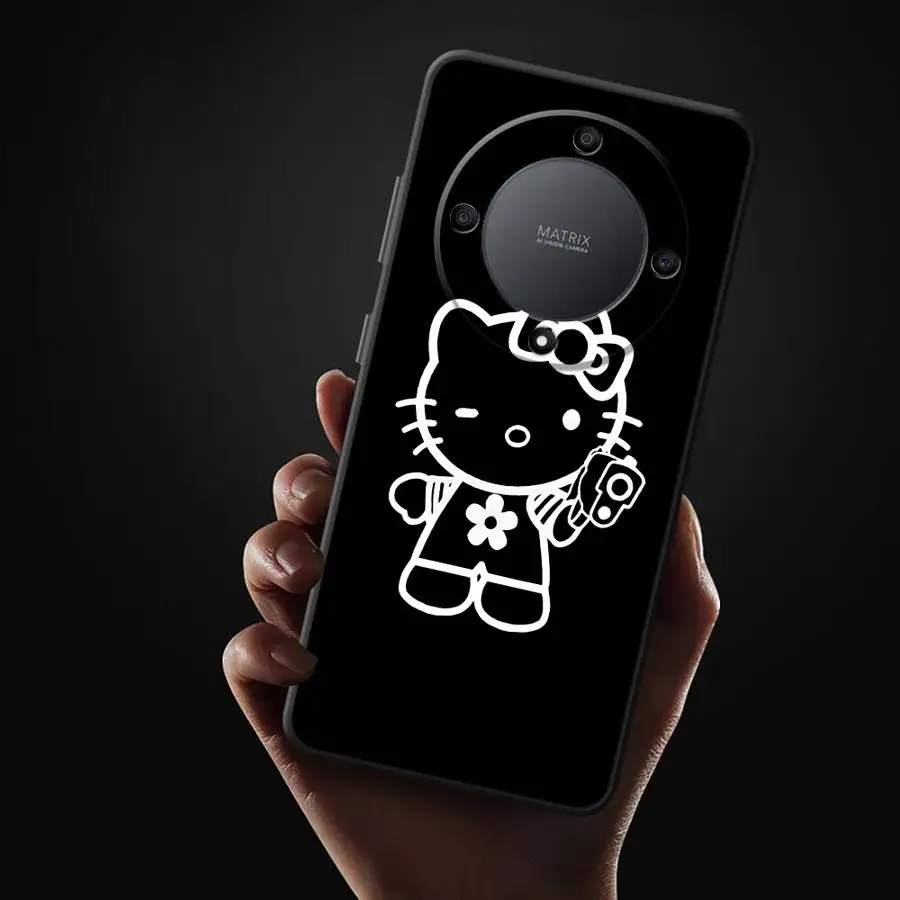 Funda de teléfono suave negra de Hello Kitty de dibujos animados para Honor Magic5Lite X6 70 8X X7 X9a 90 200 400 Lite X5b X8